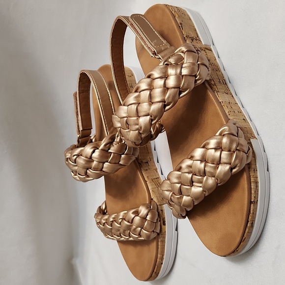 Tahari Gold Open Toe Rope Velcro Closure Cork Heel Summer sandals (girls size 3) - Picture 8 of 15